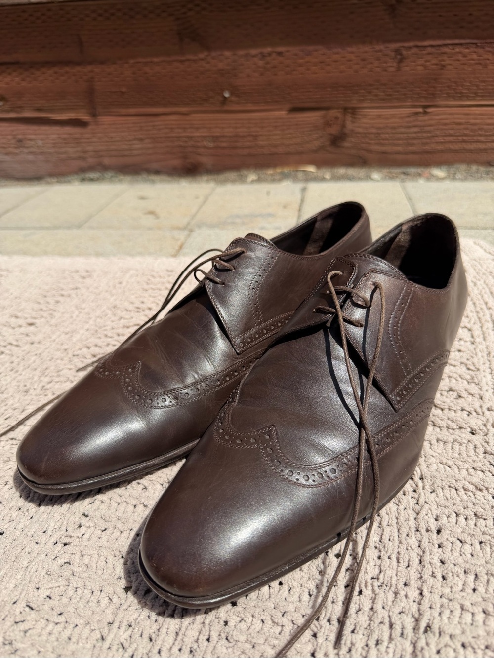 a.testoni Classic Men’s Dark Brown Leather Wingtip Dress Shoes with Vibram Soles